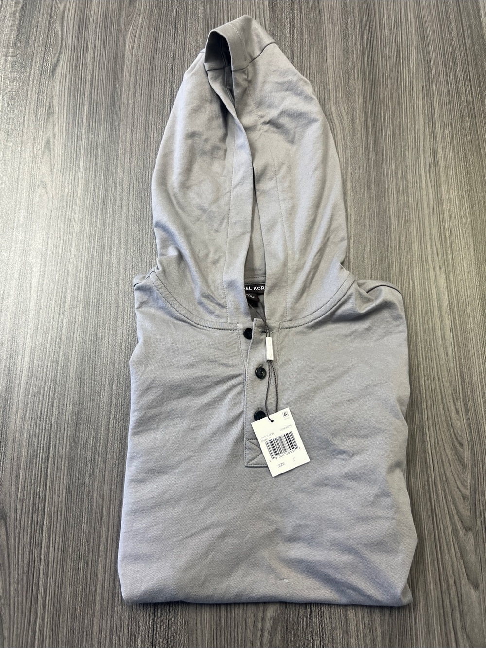 Michael Kors Men's Grey Hoodie Long Sleeve Polo - Size S - "READ"